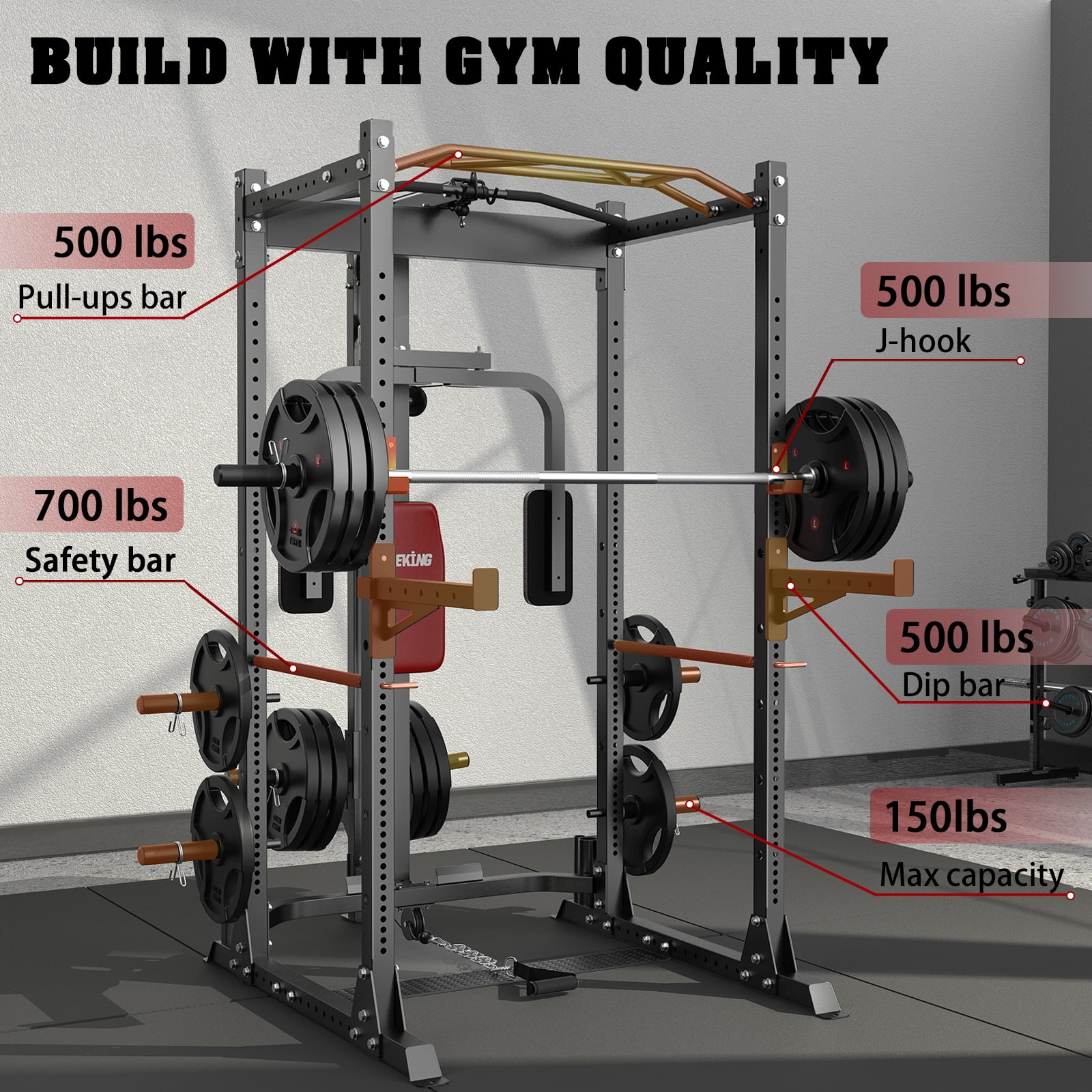 Beking 2000LBS Power Rack with Lat Pulldown, Squat Cage