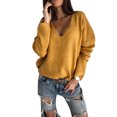 thumbnail image 1 of Fashnice Chandail Femme Col en V Chandail d'Hiver Chaud Tricoté Jaune m, 1 of 4