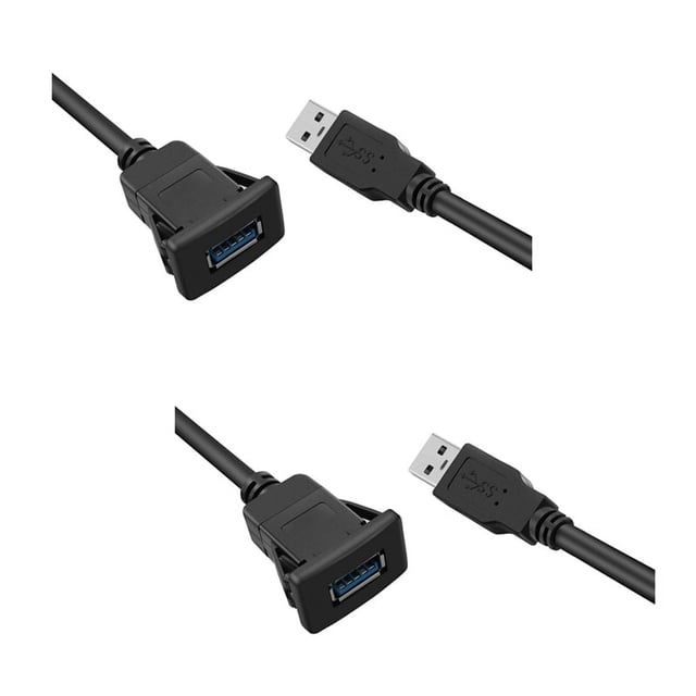 2 Pcs 1M Socket Cable USB 3.0 Auto Car Flush Mount Male to Female Extension Cord Dashboard Panel Square Audio Line,2 * Mount Cable,Black