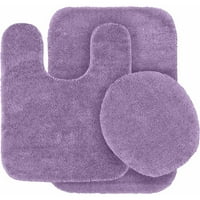 Purple Bath Rugs Mats Traditional Nylon 3 Piece Washable Bathroom Rug Set