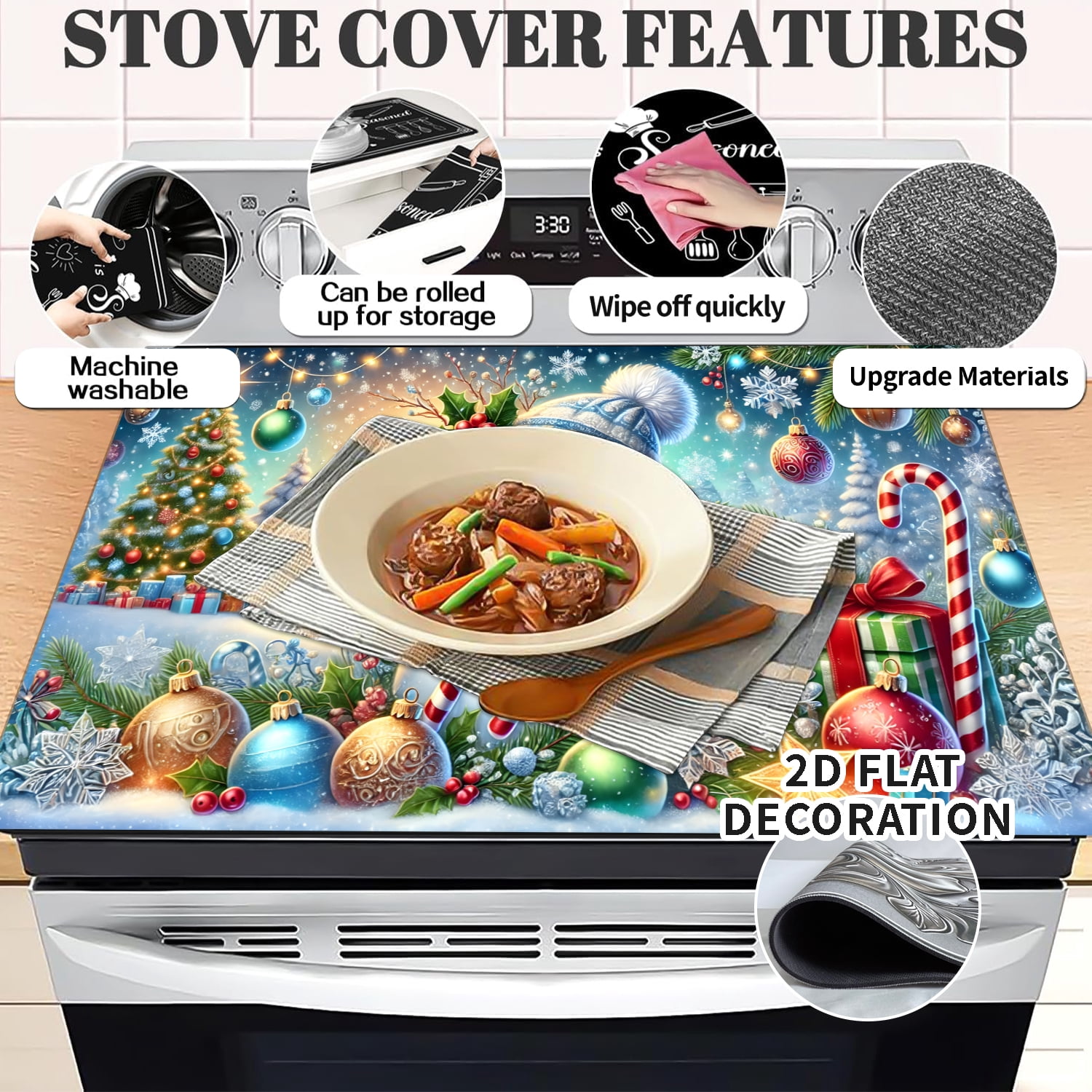 Christmas Stove Top Covers, Blue Snowman Stove Top Cover for Electric, Anti-Slip Waterproof Mat for Glass Stove Top Protector Heat Resistant Square Pad Multipurpose Foldable Cooktop Cover 28x20in 1pc