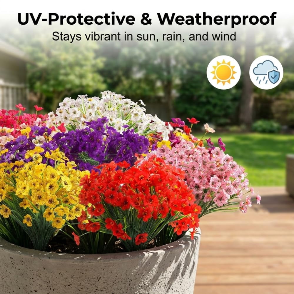 2026 New Artificial Flowers for Outdoors, Fake Flowers Plants for Indoor Outside, Fake Silk Flowers Plastic Plants for Spring Summer Garden Porch Window Box Table Vase Home Indoor Outdoor