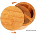thumbnail image 3 of Salt Box Salt Keeper Bamboo Salt and Pepper Box Container, Salt Cellar with Swivel Lid and Magnet for Kitchen to Keep Food Dry (2 Storage Compartments,4.72 x 2.36 Inch), 3 of 7