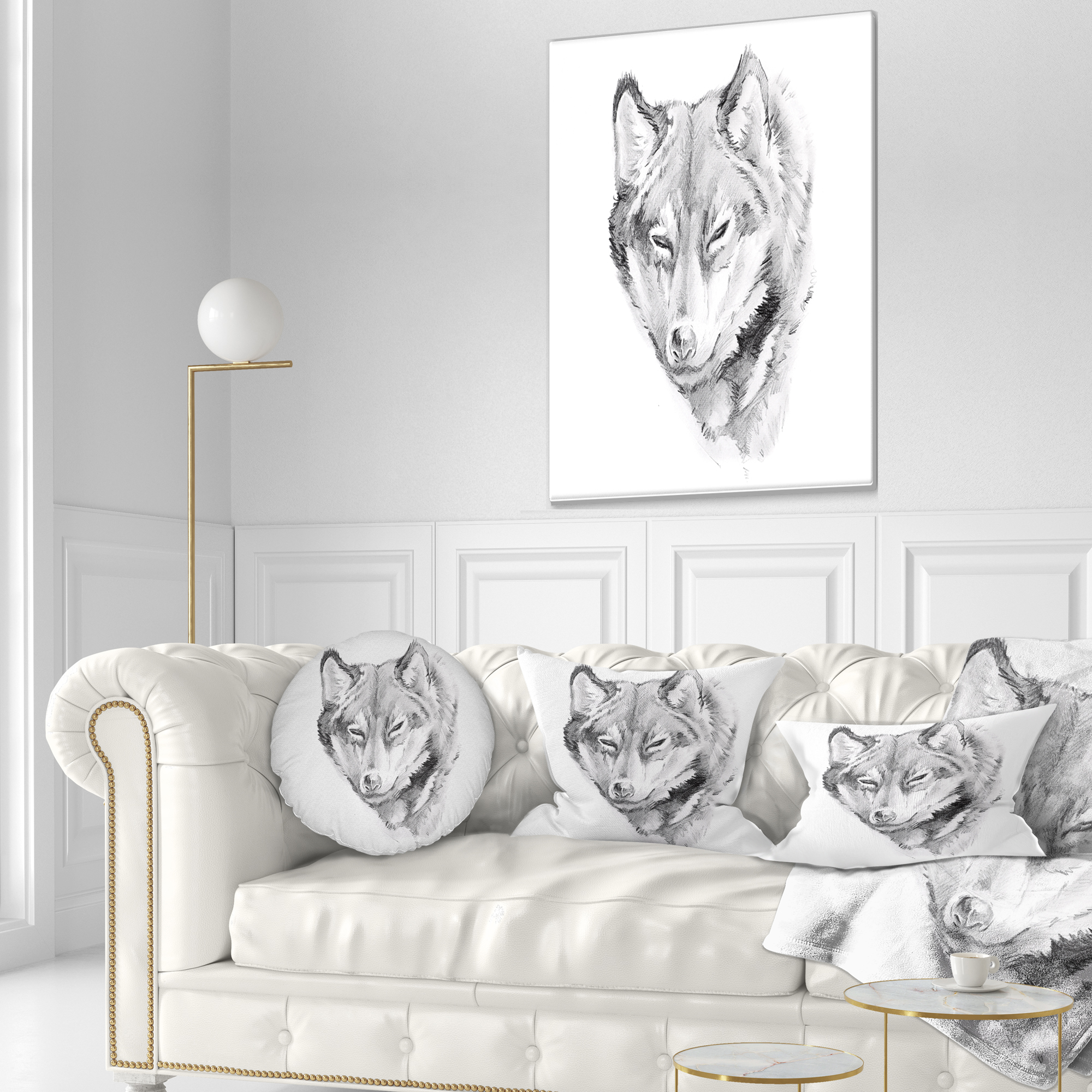 Designart Wolf Tattoo Art - Animal Throw Pillow - 12x20