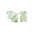 thumbnail image 2 of BemeyourBBs Newborn Baby Boys Golf Football Game Day Outfit Infant Baby Boy Spring Summer Fall Clothes Striped Short Sleeve Romper and Letter Ball Embroidery Overalls Shorts Set, 2 of 9