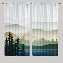Misty Forest Rod Pocket Blackout Curtains Nature Scenery Foggy Mountain Rustic Tree Print Thermal Insulated Room Darkening Curtain Drapes for Kitchen W63 x L63 Inch