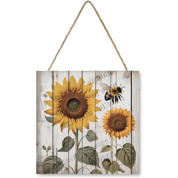Sunflower Wooden Sign Hello Welcome Wood Wall Hanging Sign MDF Hanging Wood Plaques for Home Office Funny Bathroom Decor Colourful Sunflower Welcome Sign for Front Door 12x12 Inch