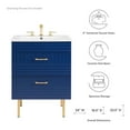 thumbnail image 3 of Pemberly Row 24" Modern Wood/Ceramic Bathroom Vanity with Gold Legs in Blue, 3 of 8