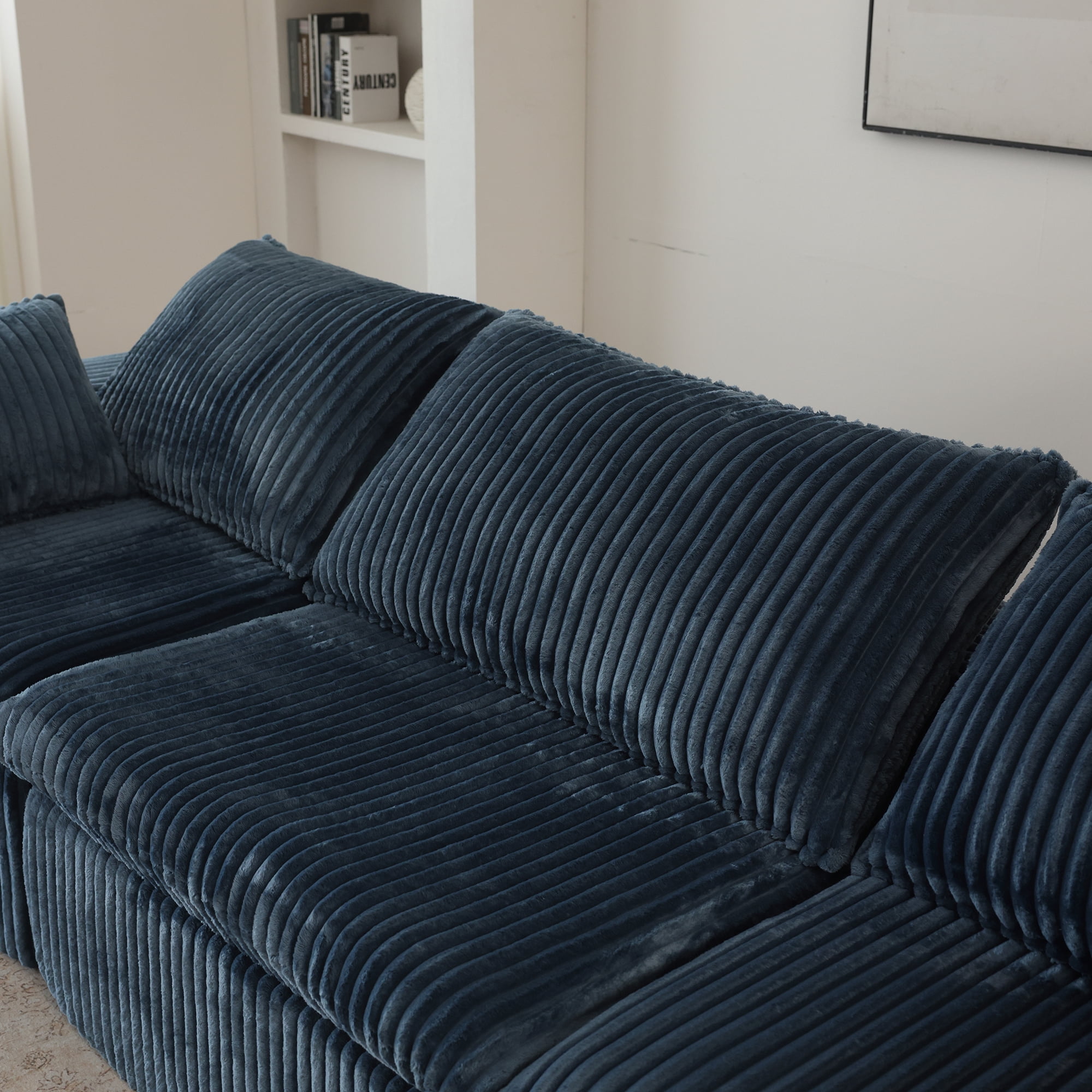 MAYEERTY Cloud Sofa Blue Corduroy Deep Seat Double-Layer Removable Cushion No Assembly Multi-Rooms