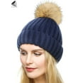 thumbnail image 3 of PULLIMORE Women's Knitted Beanie Hat Winter Warm Soft Ski Cuff Caps with Pom Pom (Blue), 3 of 8