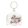 thumbnail image 1 of Sac Pochette de Soirée Floral, Pochette Brodée de Fleurs Perlées, Sac à Main Rond, Sac Bandoulière (Blanc), 1 of 5