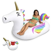 GoFloats Giant Inflatable Unicorn Pool Float | Raft Includes Bonus Unicorn Drink Float | Trending Giant Float for Kids and Adults
