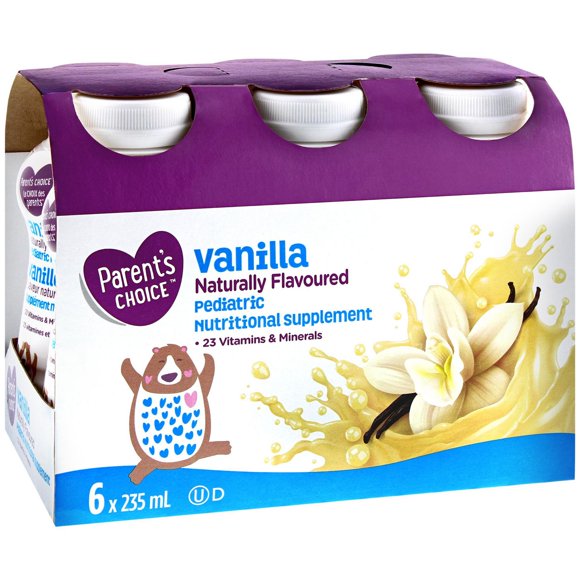 Parent's Choice Vanilla Naturally Flavoured Pediatric Nutritional Supplement, 6x235mL Ready to Feed Bottle Drinks