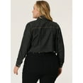 thumbnail image 4 of Unique Bargains Women's Plus Washed Ripped Cropped Frayed Casual Denim Outerwear Jacket 4X Black, 4 of 5