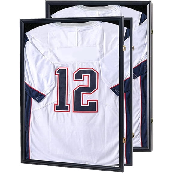Jersey Display Frame -2PC Jersey Shadow Box for Sports Shirts, Uniform, 98%UV Protection Acrylic Glass, 2 Hanger(Black)