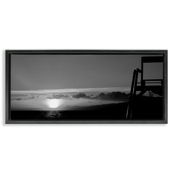 Stupell Industries Sunlit Lifeguard Station Landscape & Nature Photography Black Floater Framed Canvas Art Print Wall Art, 25 x 11