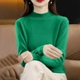 thumbnail image 5 of Women's Mock Neck Sweater Classic Long Sleeve Soft Knit Pullover Warm Slim Fit Fall Winter Top Green M, 5 of 6