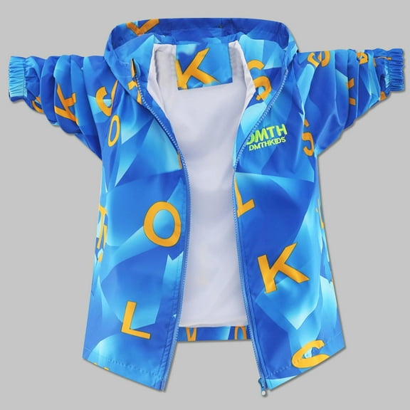 NAISIBABY Boys Windbreaker Jacket 8 T, Fashion Prints Zip-Up Long Sleeve Hooded Waterproof Coat Blue(3-15T)