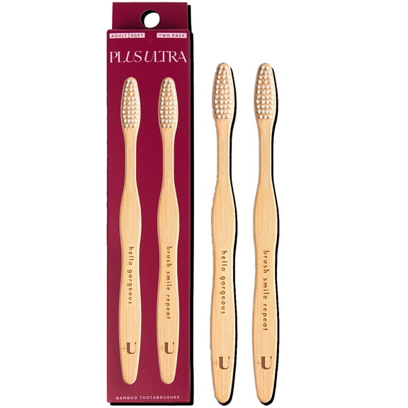 PLUS ULTRA Bamboo Toothbrush, Soft Bristle All-Natural Toothbrush, Dentist-Approved, 2 Pack