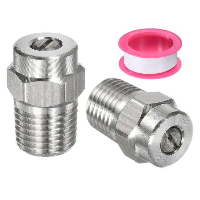 Uxcell 2 Paquete de Consejos de Limpieza de Superficie - Boquillas de Lavadora a Presión Masculinas de 1/4" NPT de 40 Grados, Acero Inoxidable con Cinta de Sellado (Orificio de 1.236mm)