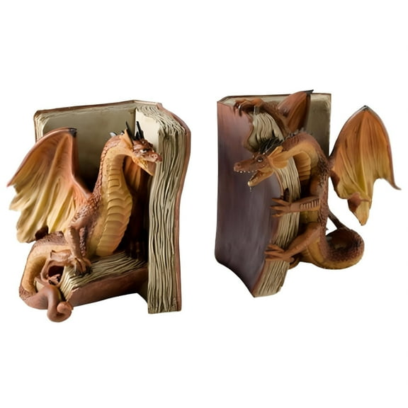 Book Shelf Decor, Dragon Bookshelf Decor Resin Dragon Bookends for Bookshelves - Fantasy Book Shelf Decor with Intricate Mythical Creature Design As Show