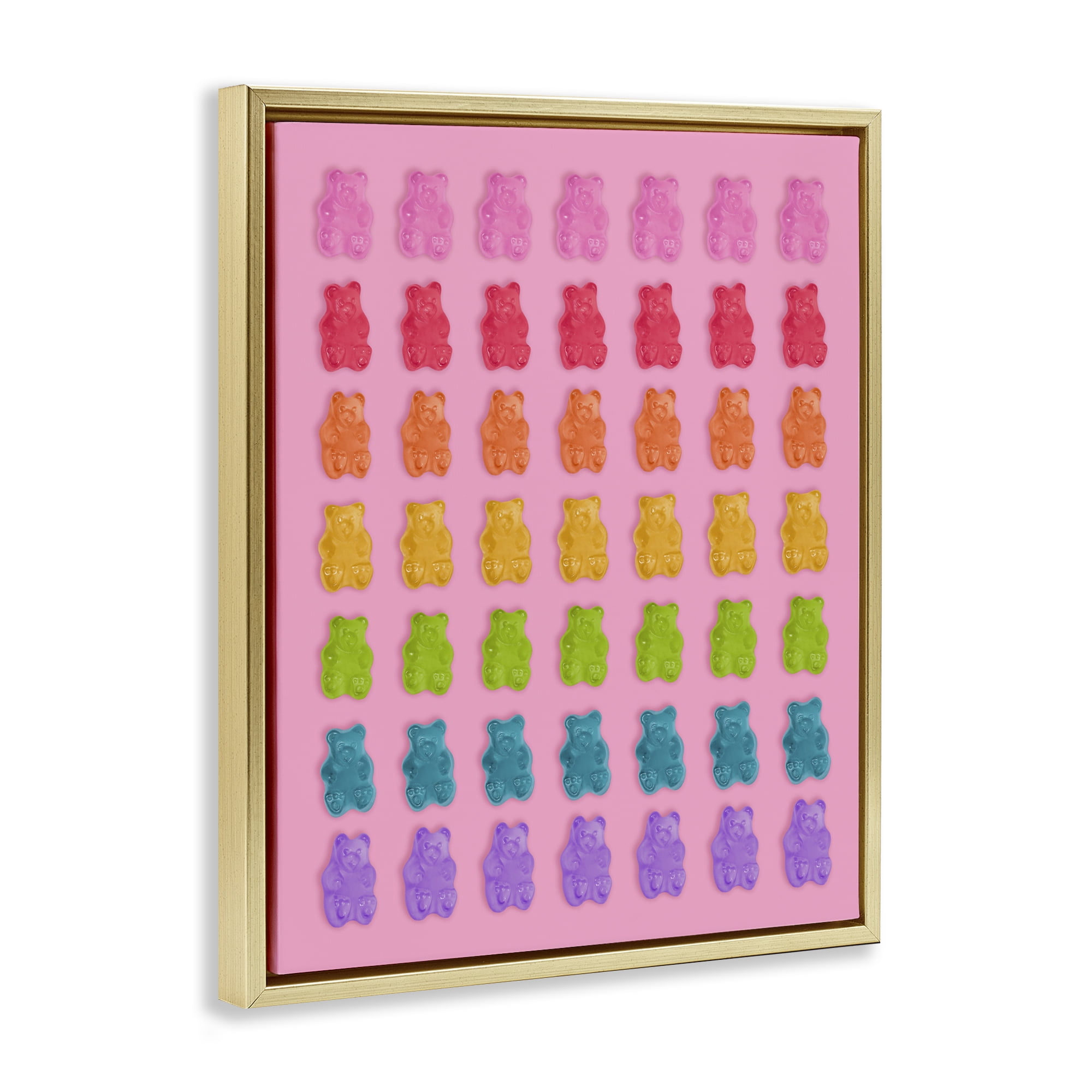 Stupell Industries Rainbow Candy Bears on Pink Gold Framed Floater Canvas Wall Art, design by LISH Creative