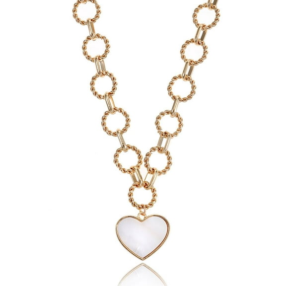Time and Tru Women's Gold Tone Mother of Pearl Heart Statement Necklace