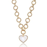 Time and Tru Women's Gold Tone Mother of Pearl Heart Statement Necklace