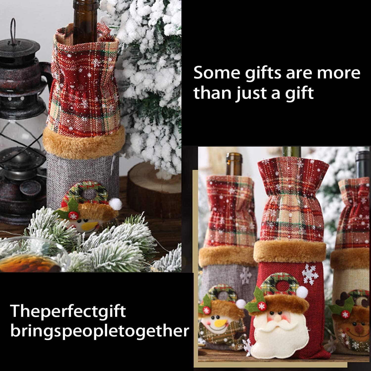 Amosfun Housse De Bouteille De Vin De Noël En Fausse Fourrure Blanche Avec Cordon De Serrage Pour Décoration De Table De Noël, Blanc, Moderne