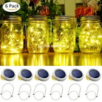 6 Pack Solar Mason Jar Lids String Lights With 6 Hangers, 20 LED Fairy Lights Outdoor For Xmas Party Patio Garden Yard Lawn Wedding Decor Solar Fairy Lanterns Table Lamps, Warm White (No Jars)
