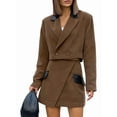 thumbnail image 2 of Womens Cropped Blazer Sets 2 Piece Outfits and Mini Skirt Sets Business Casual Suits Brown M, 2 of 9