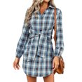 thumbnail image 4 of STARVNC Women Plaid Lapel Collar Single Breasted Tie Waist Long Sleeve Shirt Dress, 4 of 7