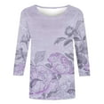 thumbnail image 4 of Htigea Womens Printed Shirts 3/4 Sleeve Crewneck Tops Casual Basic Pullover Tunic Tees Loose Breathable Tshirts Purple,4XL, 4 of 5