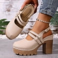 thumbnail image 4 of Rokment Womens Platform Chunky High Heels Mary Jane Mules Sandals Summer Fall Trendy Casual Buckles Leather Closed Toe Block Heeled Slingback Dressy Footwear with Back Straps Beige Size 6, 4 of 8