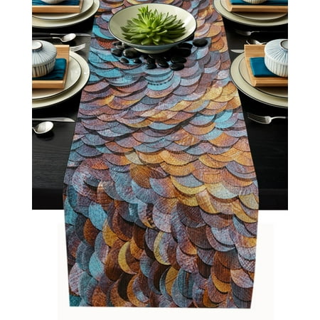 

Golden Geometric Scales White Table Runner Modern Linen Cotton Table Flag Home Wedding Party Dinning Table Decor -72x13 inches