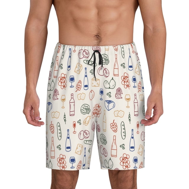 Balery Doodle Wine Pantalones cortos de pijama de punto de algodón para hombre con cinturilla y bolsillos-4X-Large