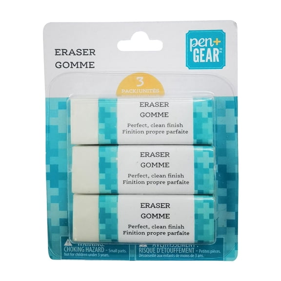 Pen + Gear 3pks  White  Eraser In Blister Card, Latex-Free  Eraser