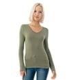 thumbnail image 3 of Simply Fashion Basic V Neck Long Sleeve T-Shirts - Stretch Cotton SpandexL.OLIVE,SMALL, 3 of 5