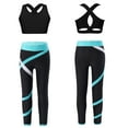 thumbnail image 3 of MSemis Kids Girls Athletic Dance Crop Top and Legging Gymnastics Dance Outfits Black&Green 6, 3 of 5