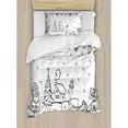 thumbnail image 3 of Christmas Decorations Queen Size Duvet Cover Set, Tree Ornaments Santa Sleigh Rudolph Reindeer Toys Jingle Bells Image, Decorative 3 Piece Bedding Set with 2 Pillow Shams, Black White, by Ambesonne, 3 of 3