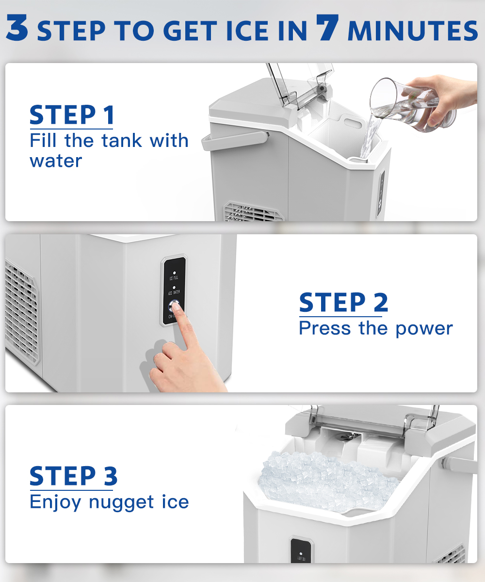 Kndko 33lbs Chewable Nugget Ice Maker with Crushed Ice, Ready in 7 Mins,  Sonic Ice Machine with Handle, Gray 