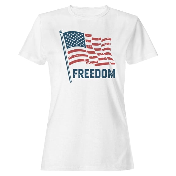 Smartprints Distressed American Flag Freedom Women's T-shirt, White, S