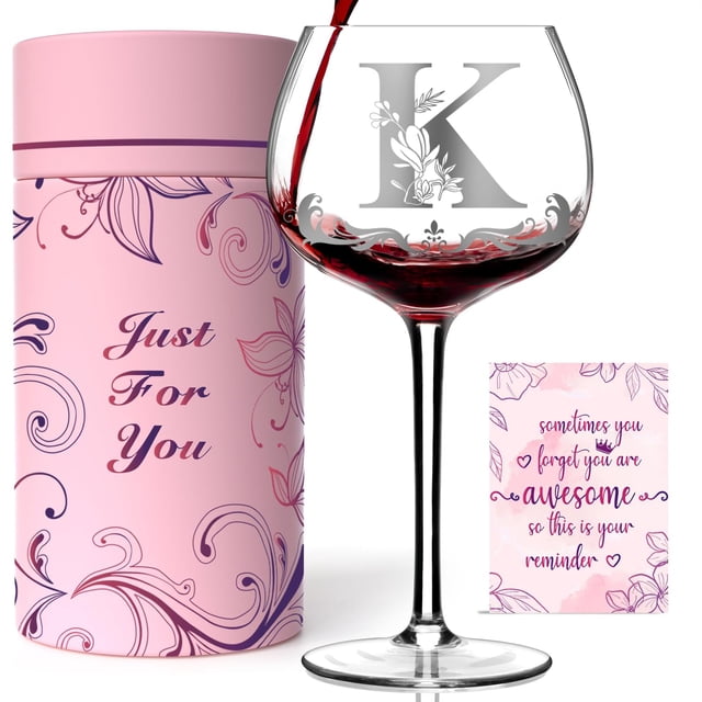 Copa de vino Gumry con monograma personalizado, letra K, 475 ml
