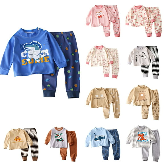 Ahuyic Toddler Kids Casual Fashion Outfits, Spring And Autumns Solid Color Top And Pants Set For Kids, Fashion Girls And Boys' Casual Long Sleeve Round Neck Collar Botton Printed Long Pants Sets