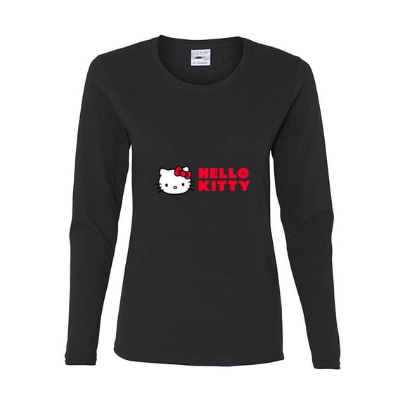 Hello Kitty Women's Long Sleeve Cotton T-Shirt, Lightweight Crewneck Tee, Modern Fit Black XS