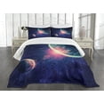 thumbnail image 3 of Ambesonne Galaxy Quilted Bedspread Set 3 Pcs, Outer Space Mars Planets, Queen Size, Navy Blue Pink, 3 of 5