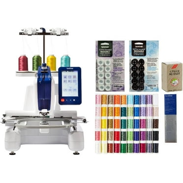 Brother Persona PRS100 Single Needle Embroidery Machine, 63-Piece Thread Set, 20 Bobbins, 100-Piece 75/11 Embroidery Needles, Stabilizer Roll