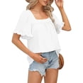 thumbnail image 5 of Square Neck Tops for Women, Yigetop Women's 2025 Summer Tops Trendy Short Sleeve Tshirt Ruffled Flared Sleeve Casual Square Neck Loose Fit Shirt Womens Summer Tops White S, 5 of 5