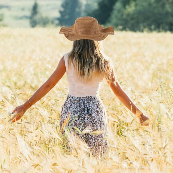 GOOHOCHY Women Straw Sun Hat Wide Brim Sun Hat Ideal For Summer Beach Travel, And Outdoor Activities Bohemia Style Decorative Hat
