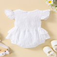 thumbnail image 3 of Bébé Filles Vol Manches Romper Mode Couleur Unie Bouton Cou Volant Triangle Combinaisons, 3 of 7